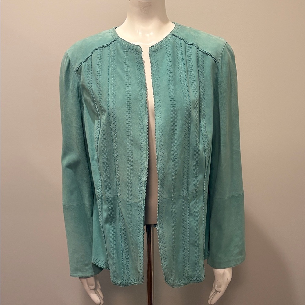 Dana Buchman 100% Suede Blue Aqua Teal Jacket Size 16